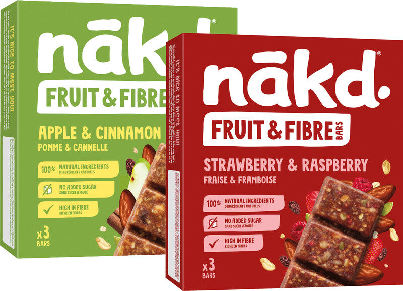 Nakd Raw & Fibre Energieriegel – Apfel & Zimt, vegan, ohne Zuckerzusatz, 3 × 44 g (132 g)