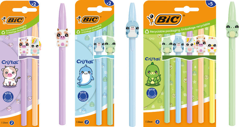 BIC Cristal Figurines Kugelschreiber – 2er Pack, Blau, Spitze 0,32 mm, Deckel, Kunststoff