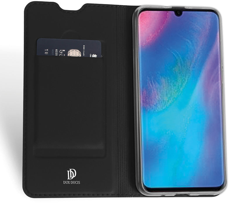 Dux Ducis Booklet-Hülle – für Huawei P30 lite – schwarz – Kunstleder – mit Kartenfach, Magnetverschluss
