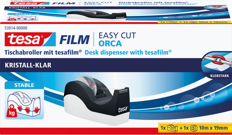 tesa Tischabroller Easy Cut – für Rollenbreite bis 19 mm, für Bandlänge bis 33 m, Metallmesser, rutschfest