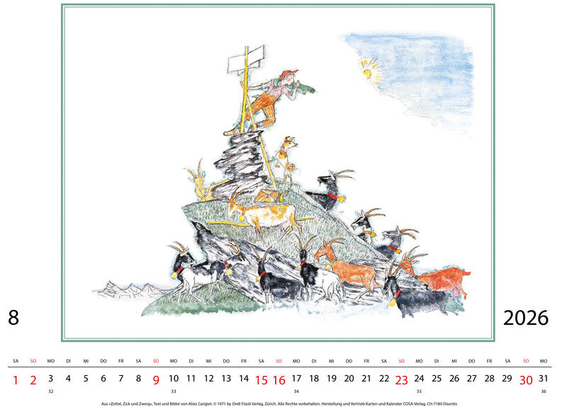 Cosa Kunstkalender Alois Carigiet Schellen-Ursli 2026 – 47 × 36 cm – d