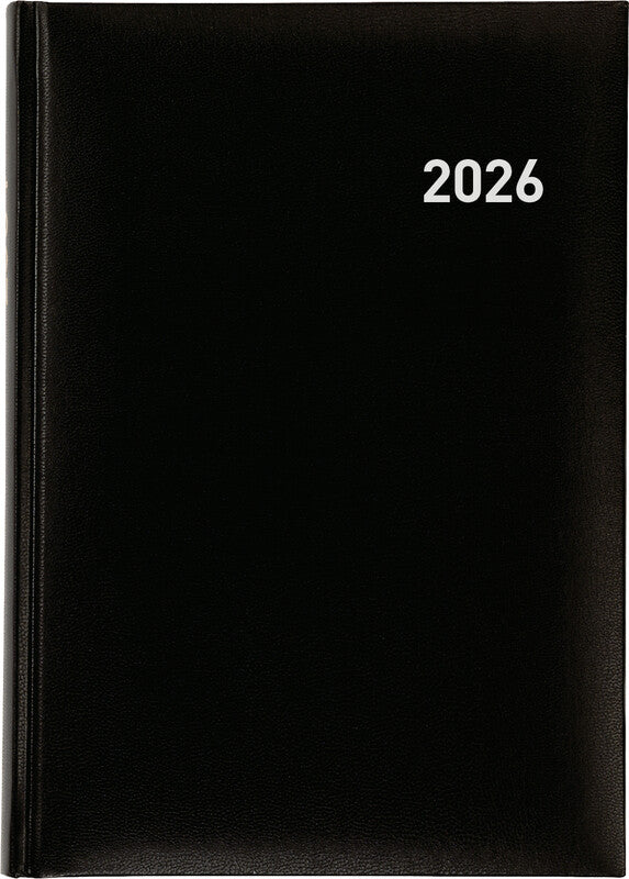 Biella Agenda – 1 Tag pro Seite, gebunden, 14,5 × 20,5 cm, 2026, mehrsprachig, 1/4-Stunden-Takt, schwarz, FSC