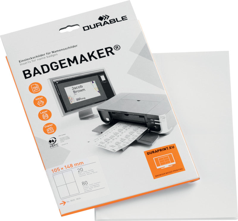 Durable Druckkarten 148 × 105 mm, 150 g/m², weiss, Papier – für Inkjet, Laser, Kopierer – 80 Karten