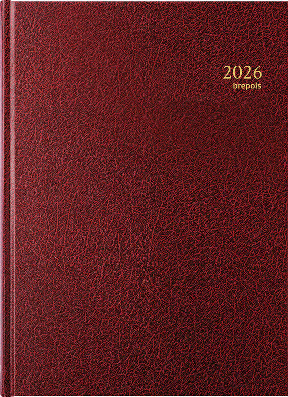 Brepols Bremax 2 Agenda – 1 Tag/2 Seiten, gebunden, 21 × 29 cm, 2026, 1/4-Stunden-Takt, Bordeaux, FSC
