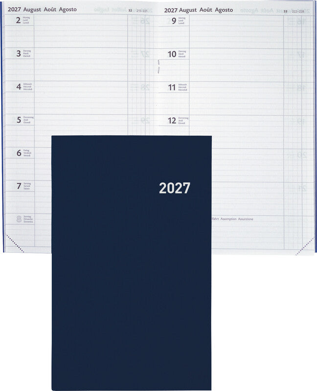 Biella Agenda – 1 Woche/1 Seite, gebunden, 15 × 24 cm, Jan–Dez, 2026, Dunkelblau, PEFC