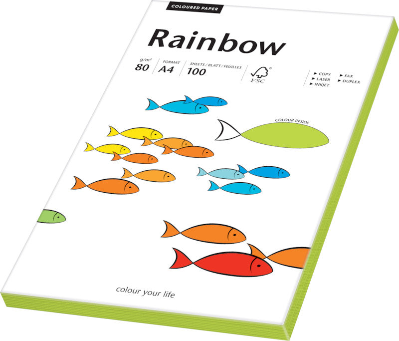 Rainbow Kopierpapier – A4, 80 g/m², Neongrün – für Inkjet/Laser/Kopierer – FSC – 100 Blatt