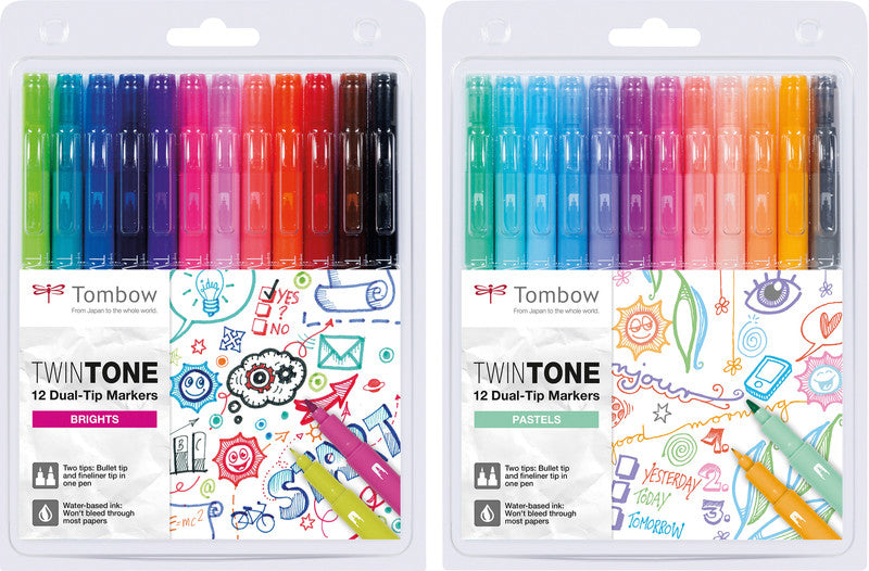 Tombow Fasermaler TwinTone, Strichbreite 0,3/0,8 mm, 12 Farben