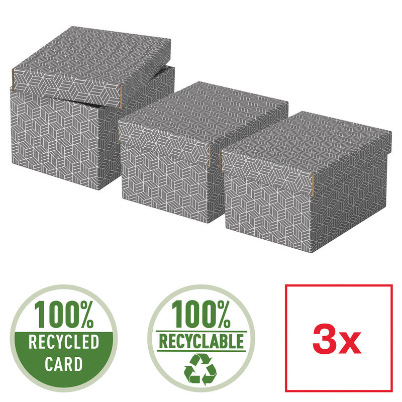 Esselte Archivschachtel A5 – Abnehmbarer Deckel, 200 × 150 × 255 mm, Grau, Karton, 3er Pack