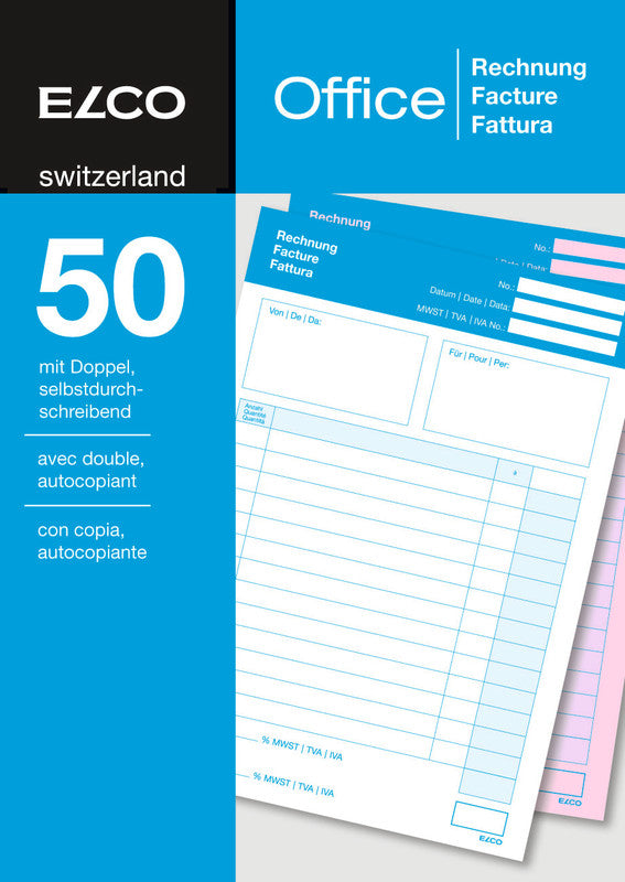 Elco Formularblock – Rechnung, mehrsprachig, 50 Blatt, A5