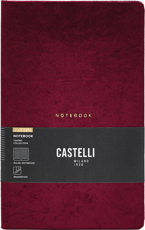 Castelli Teatro Notizbuch – A5 – Liniert – 192 Seiten – 80 g/m² – Gebunden, Gummiband, Stiftschlaufe, Burgunderrot