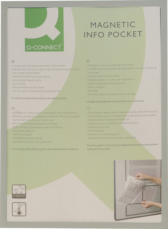 Q-connect Infotasche – 225 × 312 mm, grau, wiederablösbar, magnetisch, für A4