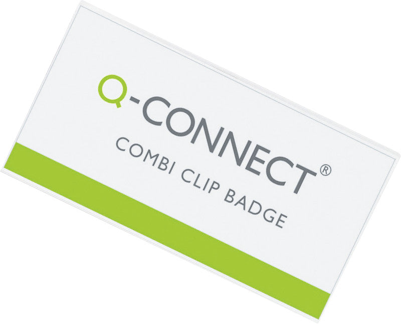Q-CONNECT Namensschild – 75 × 40 mm, transparent, Kunststoff, mit Kombiklemme – 50 Stk