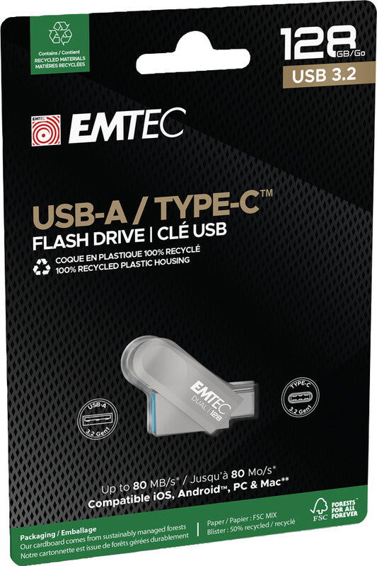Emtec D280 Dual USB-Stick – 128 GB, USB 3.2