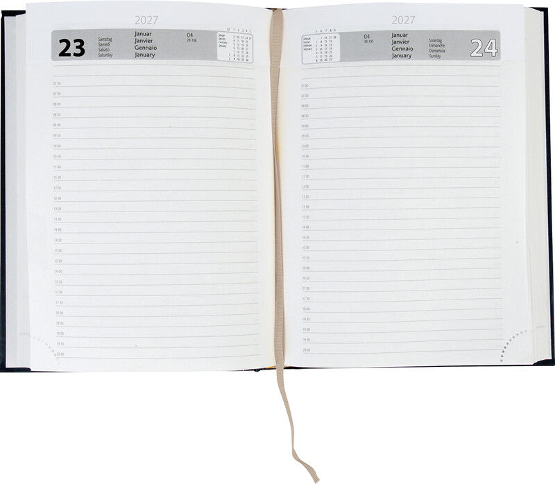 Simplex Agenda – 1 Tag pro Seite, gebunden, A5, 2027, 1/2-Stunden-Takt, blau, FSC