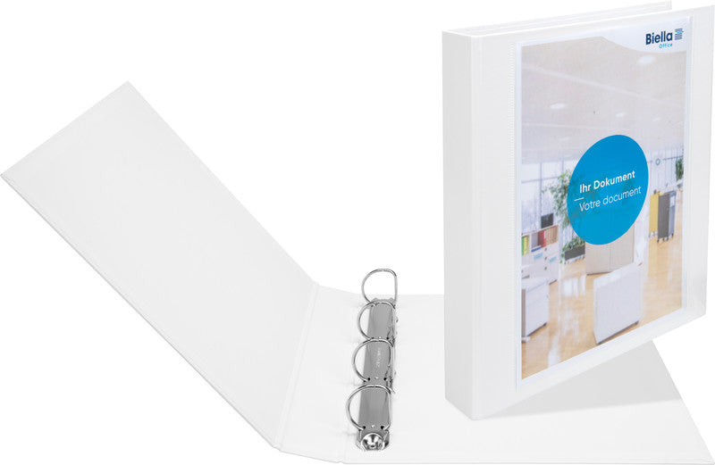 Biella Zeigebuch Creative XL #2 – A4 hoch – 4-Ring-Bügelmechanik, Ø 35 mm, Rücken 50 mm – weiss, Karton, mit