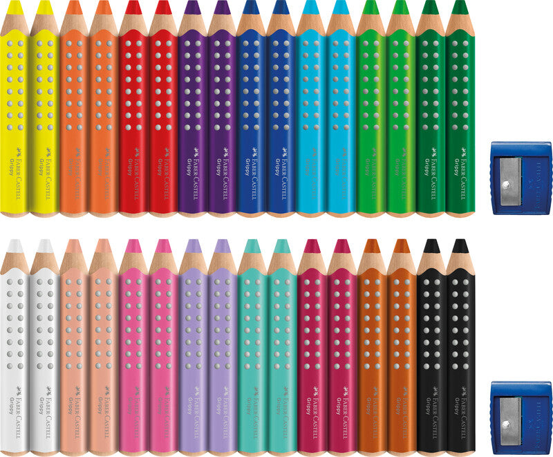 Faber-Castell Grippy 3 in 1 – 36 Farben, ergonomisch, wasservermalbar, Karton, mit 2 Spitzern