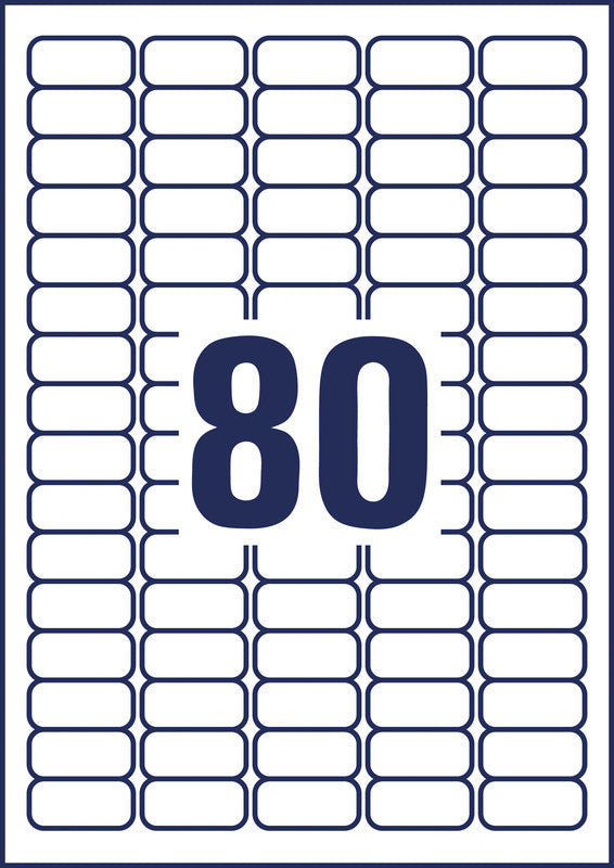 Avery Etikettenbögen, 36 mm × 17 mm, weiss, Papier, wiederablösbar, 100 Blatt (8'000 Etiketten)