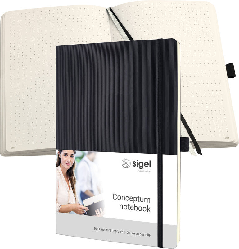 Sigel Notizbuch A4, punktkariert, Fadenheftung, 194 Seiten, 80 g/m² – schwarz