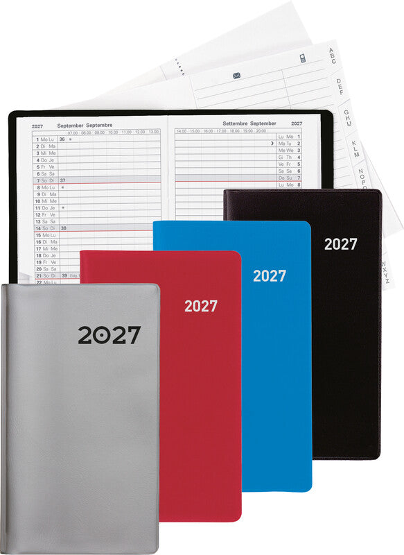 Biella Planer Paris Agenda – 1 Monat/2 Seiten, geheftet, 7,5 × 12,6 cm, 15 Monate Okt–Dez, 2027, silber, PEFC