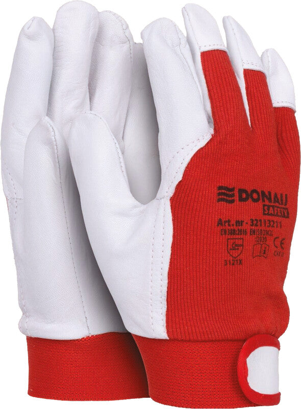 Office products Arbeitshandschuhe – L – Ziegenleder/Stoff, EN 388, EN 21420, Rot/Weiss, Klettverschluss