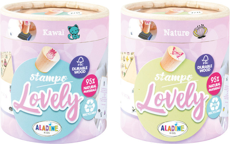 Aladine kids Aladine – Lovely Motivstempel – Kawaï, 15 Motive sortiert, Ø 20 mm, schwarz