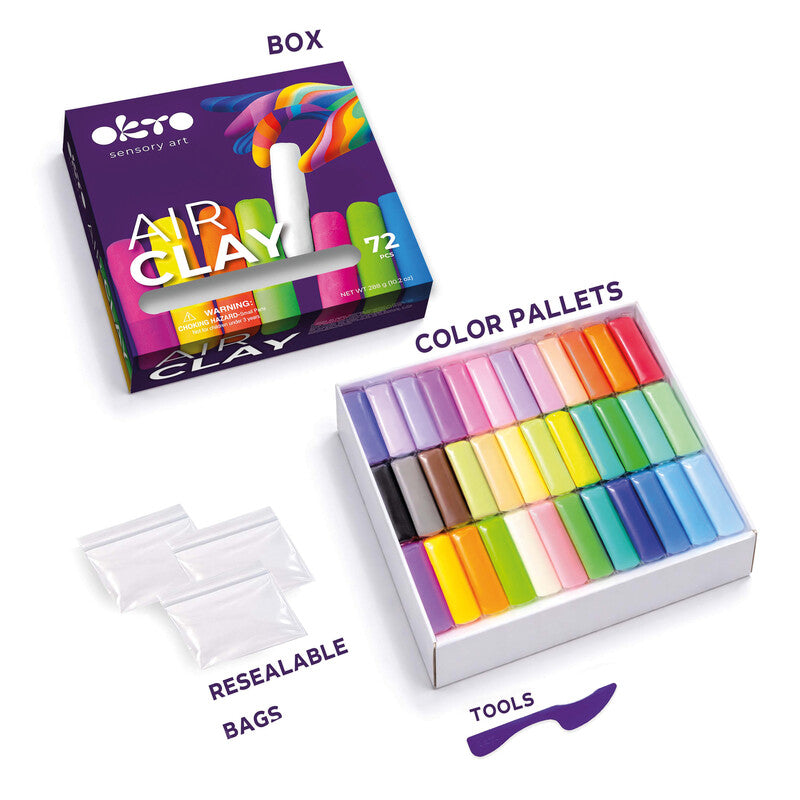 Okto sensory art Knete-/Modelliermasse-Set – lufthärtend, 72 Farben, 3 Aufbewahrungsbeutel – ab 3 Jahren