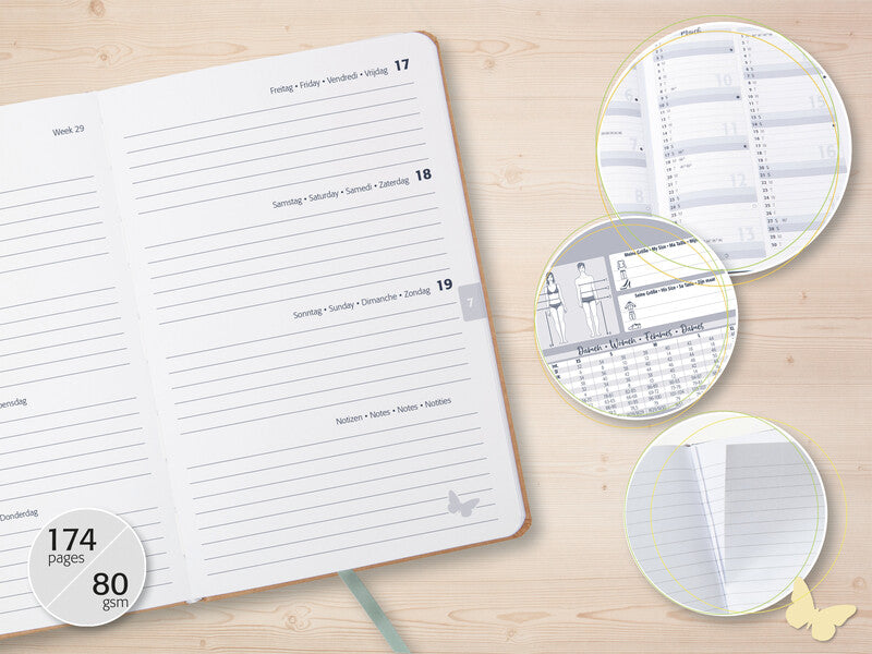 Sigel JOLIE Pure Agenda – 1 Woche/2 Seiten, gebunden, A5, 2027, mehrsprachig, Sunlight Ginkgo, FSC