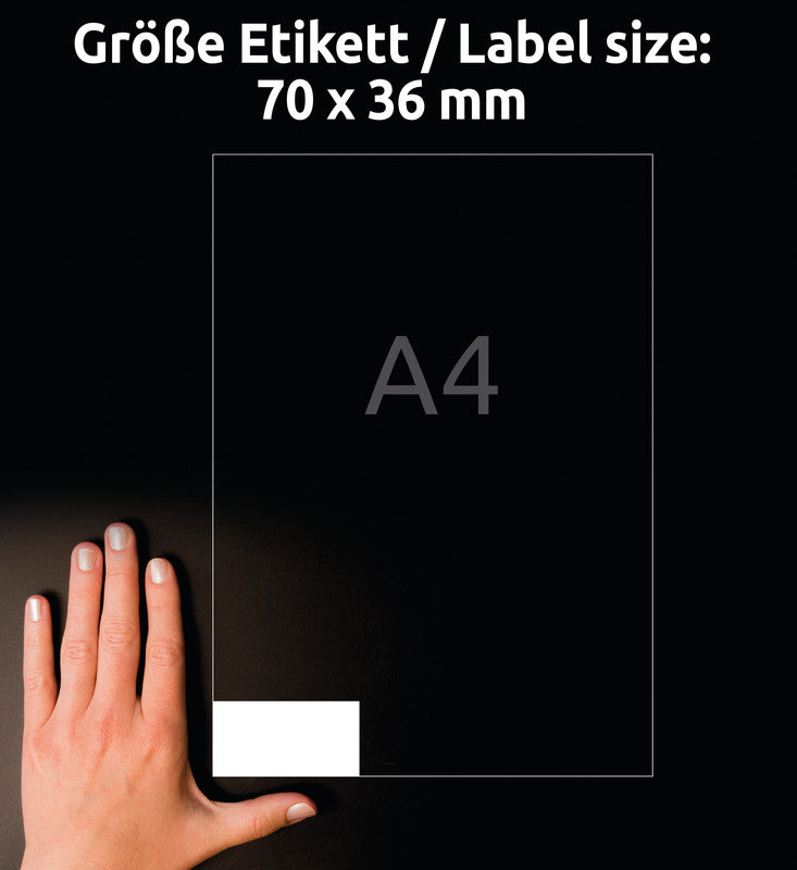 Avery A4-Etiketten, 70 mm × 36 mm, naturweiss, permanent, für Laser-/Inkjetdrucker, 240 St.