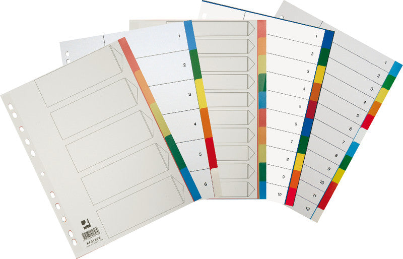 Q-connect Register – A4, 10-teilig, PP, farbig, unbedruckt, mit Indexblatt, 11-fach gelocht