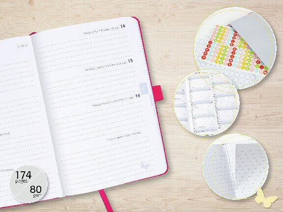 Sigel JOLIE Agenda – 1 Woche/2 Seiten, gebunden, A6, 2026, Jungle Violet Fever, FSC