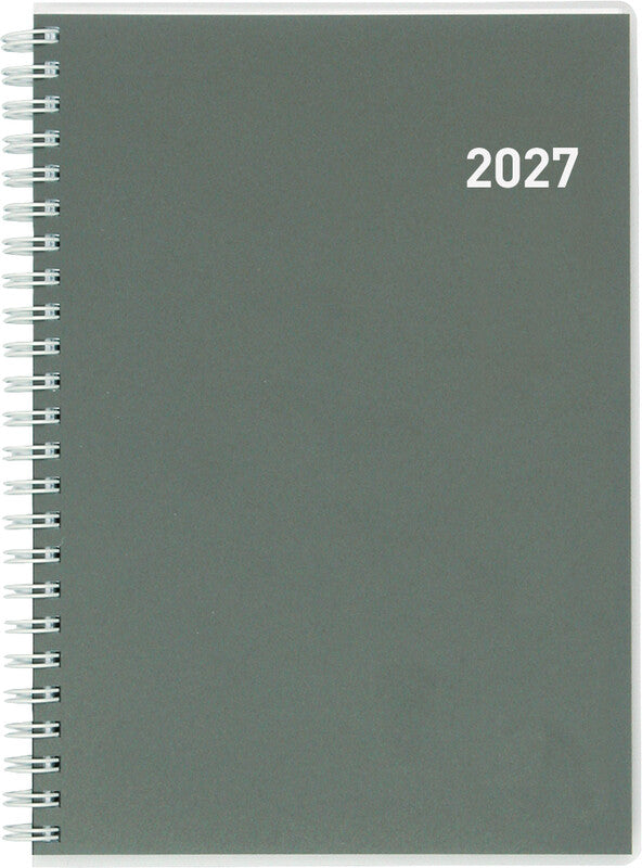 Biella Terminia Agenda – 1 Woche/2 Seiten, Spiralbindung, 14,5 × 20,5 cm, 2027, Grau, FSC