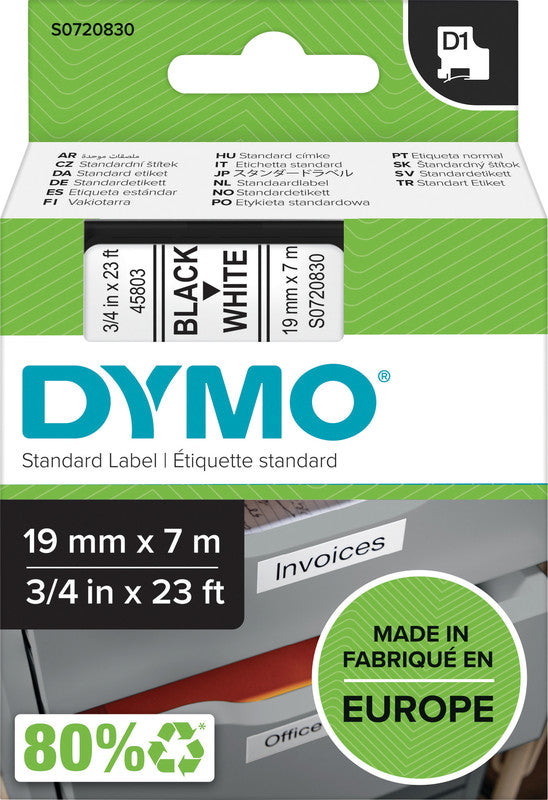 DYMO Textilband – 9 mm × 7 m, weiss, schwarz – für LabelPoint 200, 250, 300, u. a. – D1