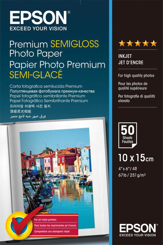 Epson Fotopapier – seidenmatt, 100 × 150 mm, 251 g/m², 50 Blatt, einseitig – für Inkjet-Drucker
