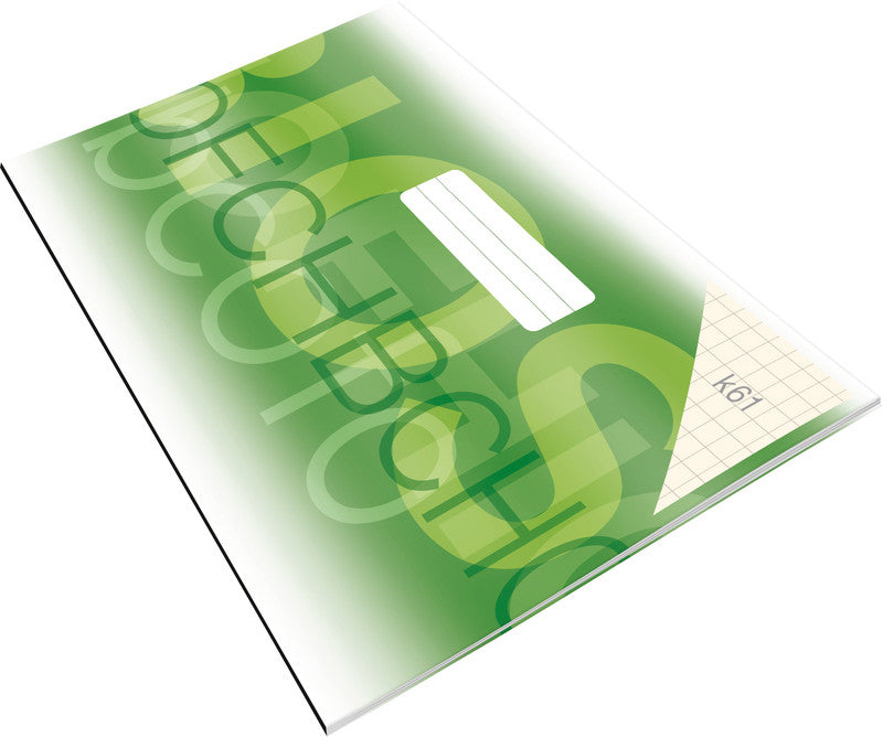 Schulheft A5 quer – Lineatur 77RR, kariert, mit Rand, geheftet, 20 Blatt, 90 g/m², Karton, grün
