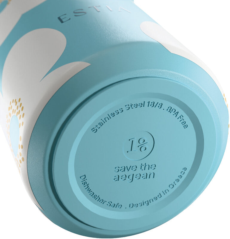 Estia Pulse Isolierflasche 500 ml – Doppelwandig 12 h Heiss / 24 h Kalt, Edelstahl, Schraubdeckel, Blue Daisy