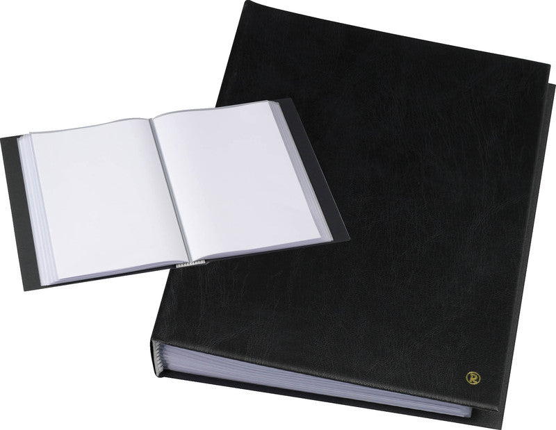 Rillstab Sichtbuch – 60 Sichttaschen, A4, austauschbar, genarbt, antireflex, schwarz, Kunstleder
