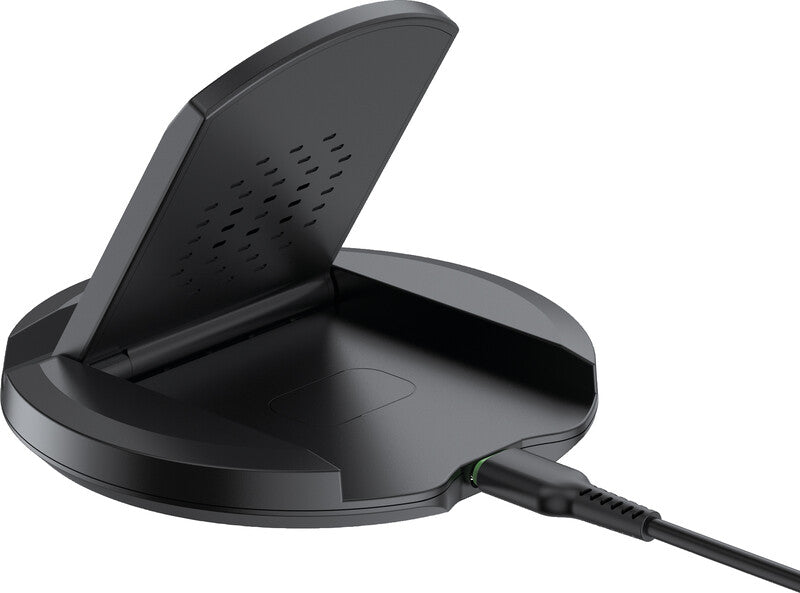 Budi Wireless Fast Charger 2-in-1 Ladeständer – 15 W/2,5 W – faltbar – für Smartphone und AirPods – Schwarz