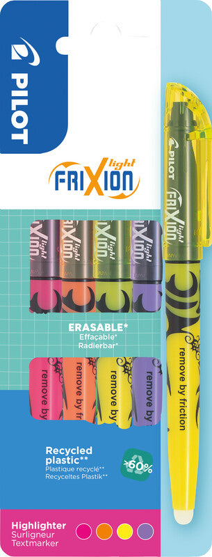 Pilot Textmarker – 4er Set, Farben: Gelb/Orange/Violett …, Keilspitze 3,3 mm, radierbar