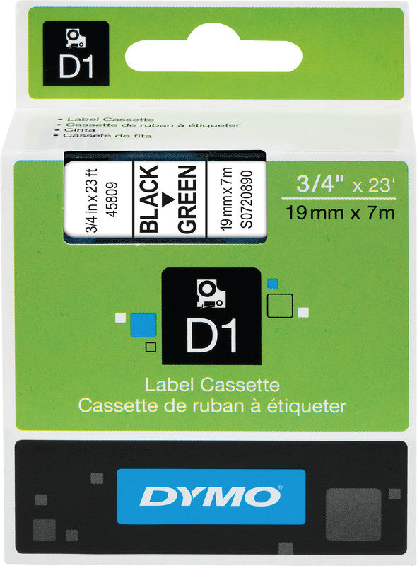 DYMO Schriftband – 19 mm × 7 m, grün, schwarz – für DYMO POCKET, Dymo 1000+, 2000 und weitere