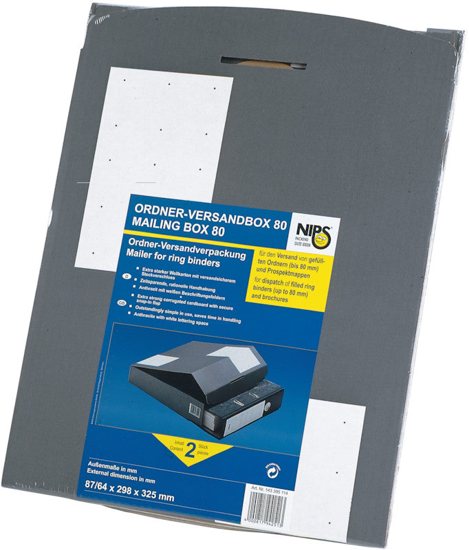 Elco Versandbox, grau, mit Beschriftungsfeld – 318 × 82 × 290 mm – 2 Stk.