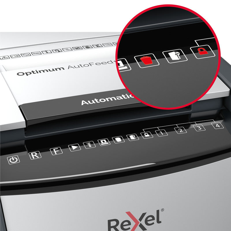Rexel Optimum AutoFeed+ – Aktenvernichter mit Autofeed 300 Blatt, DIN P-4, Partikelschnitt 4 × 25 mm, 60 l