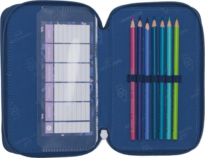 Beckmann Klassisches Schuletui Triple, gefüllt, 27-teilig – Cheetah – Polyester – 13 × 20,5 × 7 cm