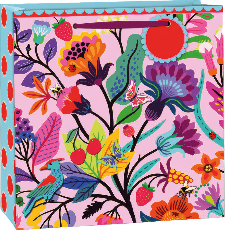 The unique Geschenktasche 'Secret Garden' – 26 × 13,5 × 26 cm, Papier, mit Kordel, mehrfarbig