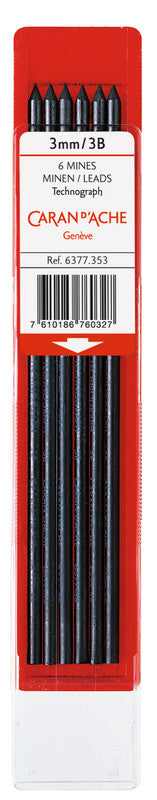 Caran d-Ache Caran d'Ache Bleistiftminen Technograph für Fixpencil 3 – Graphit, 3 mm, 6 Stk.