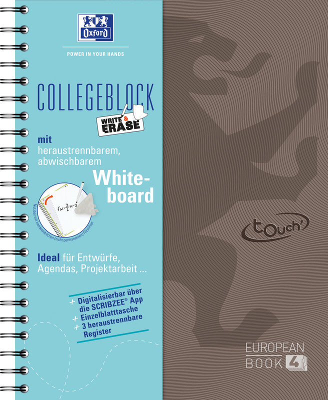 Oxford Collegeblock, Spiralbindung, 120 Blatt, 4-fach gelocht, perforiert, 90 g/m² – Beere, für SCRIBZEE App