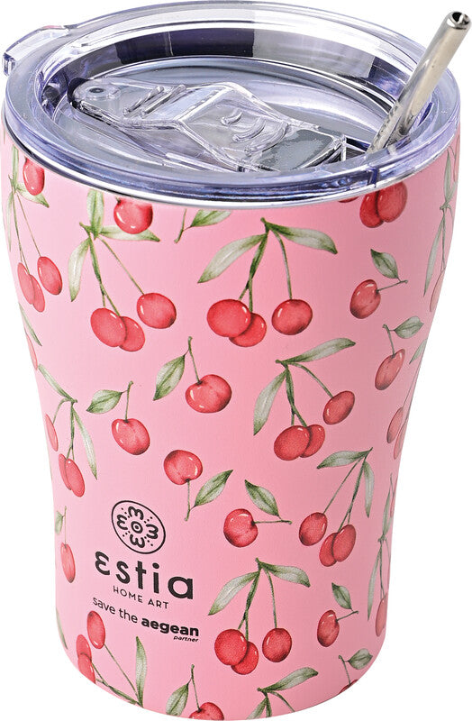 Estia Kaffeebecher – 350 ml, Ø 9,0 cm, H 13,0 cm, Edelstahl, Mehrfarbig, Druckverschluss, Vakuum-isoliert