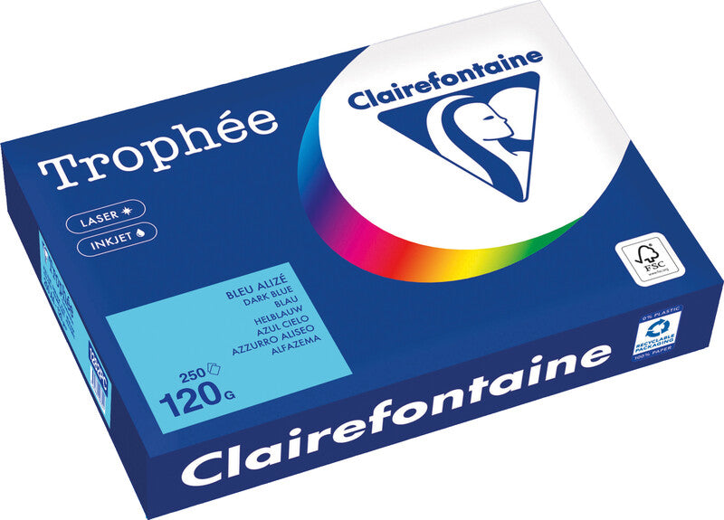 Clairefontaine Kopierpapier – A4, 120 g/m², Blau – für Inkjet/Laser/Kopierer – FSC, EU Ecolabel – 250 Blatt