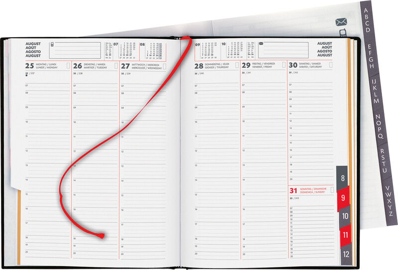 Biella Orario Agenda – 1 Woche/2 Seiten, gebunden, 17,5 × 23,5 cm, 2027, Schwarz, FSC