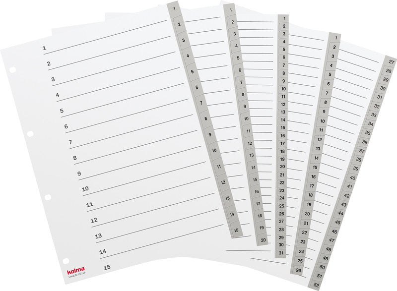 Kolma Register – A4, 6-teilig, Kunststoff, grau, vorgedruckt, Indexblatt, 4-fach Lochung