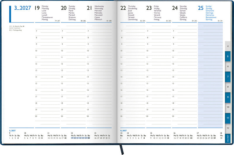 Simplex Agenda – 1 Woche/2 Seiten, gebunden, 20,8 × 25,8 cm, 2027, Dunkelblau